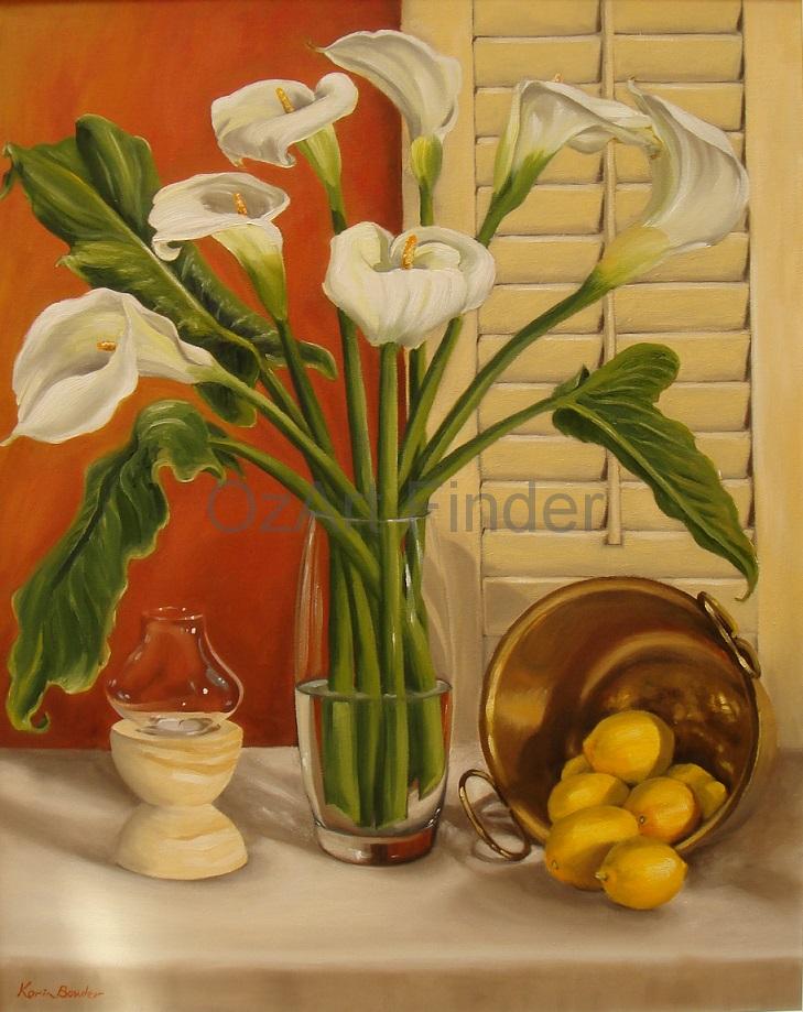 Oil Painting by Karin Bowler titled Lilies & Lemons