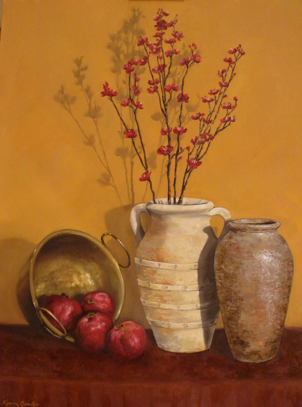 Oil Painting by Karin Bowler titled Cherry Blossoms and Pomegranates