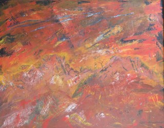An Acrylic painting by Annette Pattenden in the Abstract style  with main colour being Orange Pink and Red and titled Dreamtime