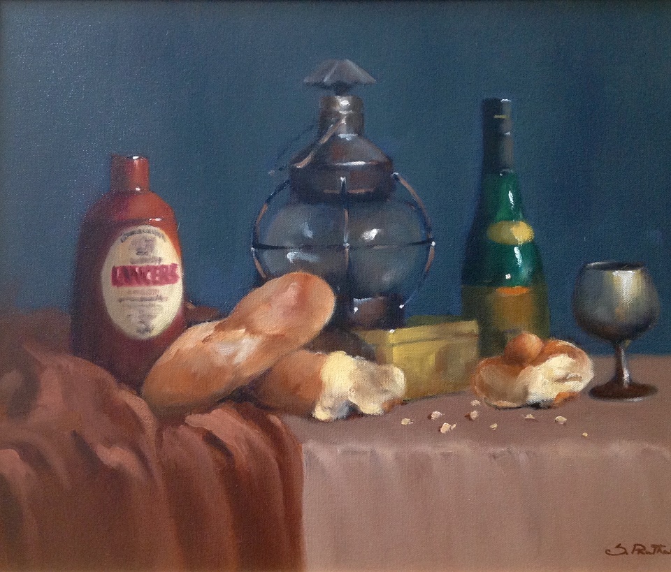Oil Painting by Simone Phanthakoun titled Bread with Still Life