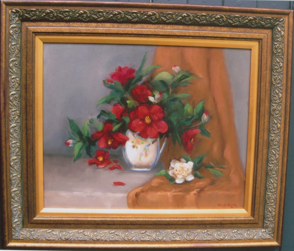 Oil Painting by Beverley Braddy titled Red Camellias