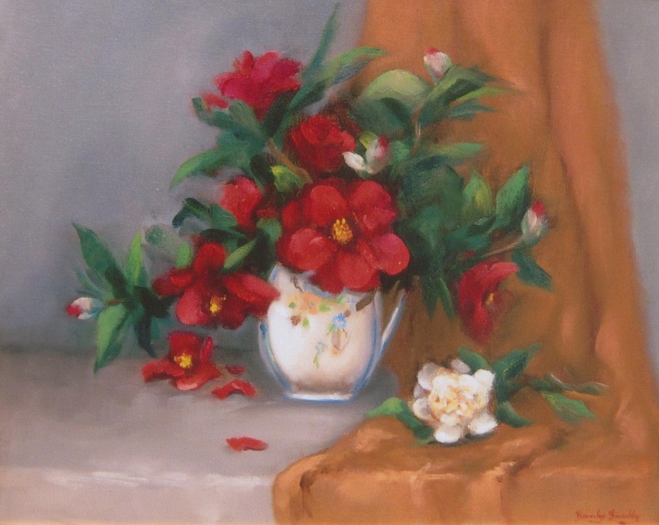 Oil Painting by Beverley Braddy titled Red Camellias