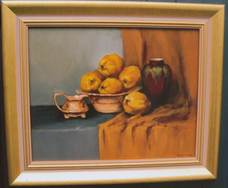 Oil Painting by Beverley Braddy titled Antiques & Quinces