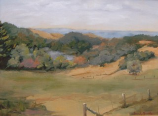 An Oil painting by Beverley Braddy in the Realist style  depicting Landscape Rural with main colour being Grey Ochre and Olive and titled Kerri, Victoria