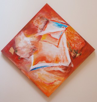 A Mixed Media painting by Harald Korte in the Abstract style  with main colour being Orange Pink and Red and titled Flotsam