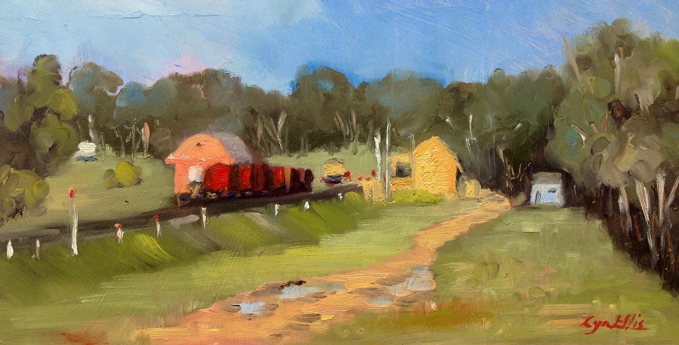 Oil Painting by Lyn Ellis titled Muckleford Railway Siding