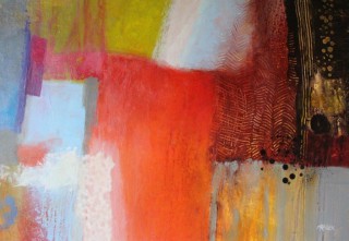 A Mixed Media painting by Marian Alexopoulos in the Abstract style  with main colour being Blue Brown and Grey and titled Red Earth