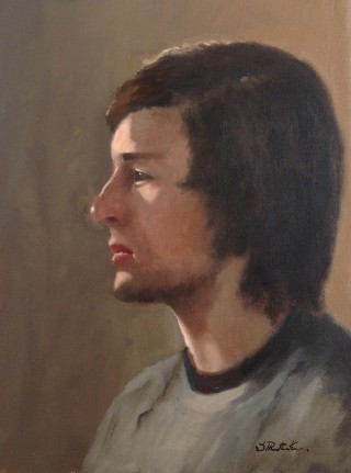 An Oil painting by Simone Phanthakoun in the Realist style  depicting Portrait Man with main colour being Brown and Grey and titled Portrait of a Young Man