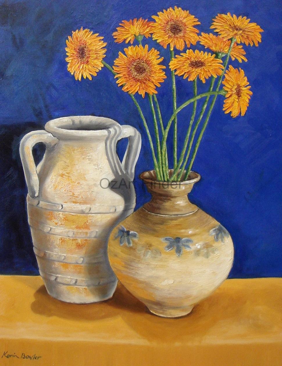 Oil Painting by Karin Bowler titled Orange Gerberas