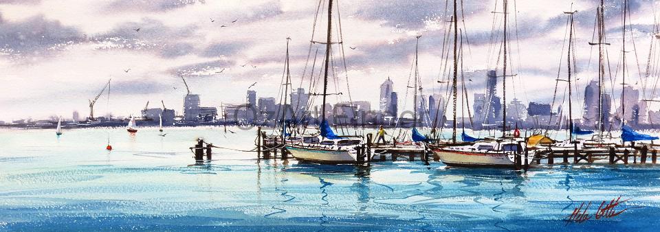 Watercolour Painting by Helen Cottle titled Williamstown Moment