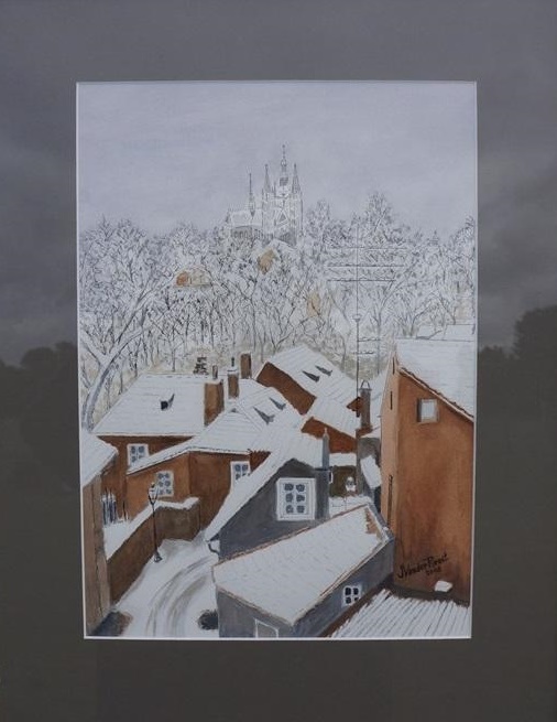 Mixed Media Painting by John Vander Reest titled Snow in Prague