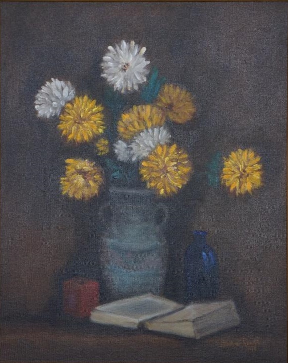 Oil Painting by John Vander Reest titled Yellow & White Dahlias