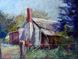 A Pastel painting by Diane O'Brien in the Realist Impressionist style  depicting Landscape Rural with main colour being Blue Brown and Green and titled Forgotten