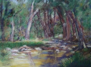 A  painting by Diane O'Brien Swamp Trees and Waves and titled Golden Pool