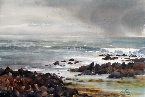 Watercolour Painting by Ev Hales titled Port Fairy Rain Squall