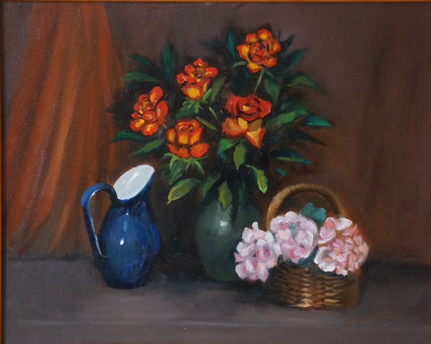 Oil Painting by John Vander Reest titled Yellow Red Rimmed Roses