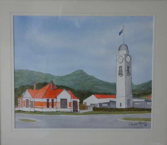 Watercolour Painting by John Vander Reest titled Woodend Clock Tower