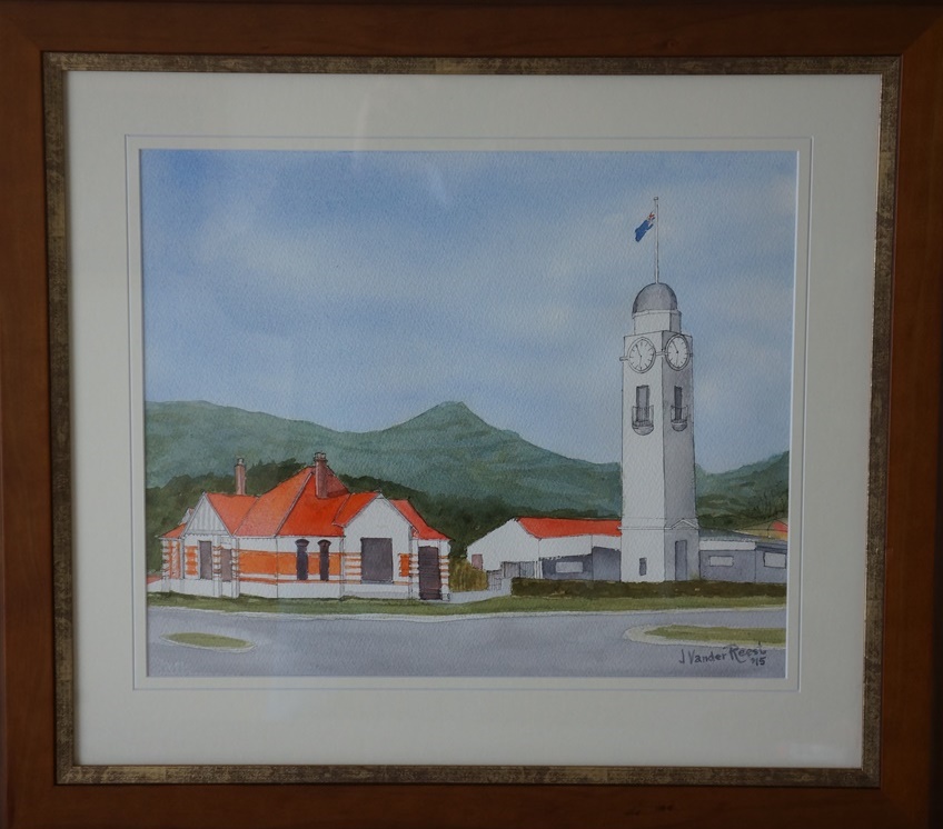 Watercolour Painting by John Vander Reest titled Woodend Clock Tower