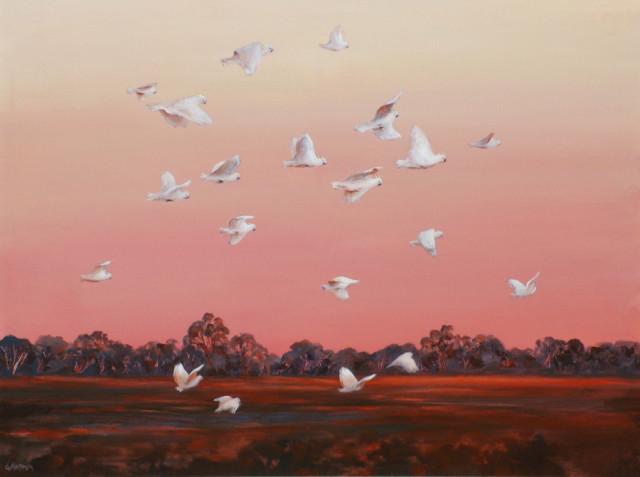 Acrylic Painting by Ekaterina Mortensen titled EVENING FLIGHT