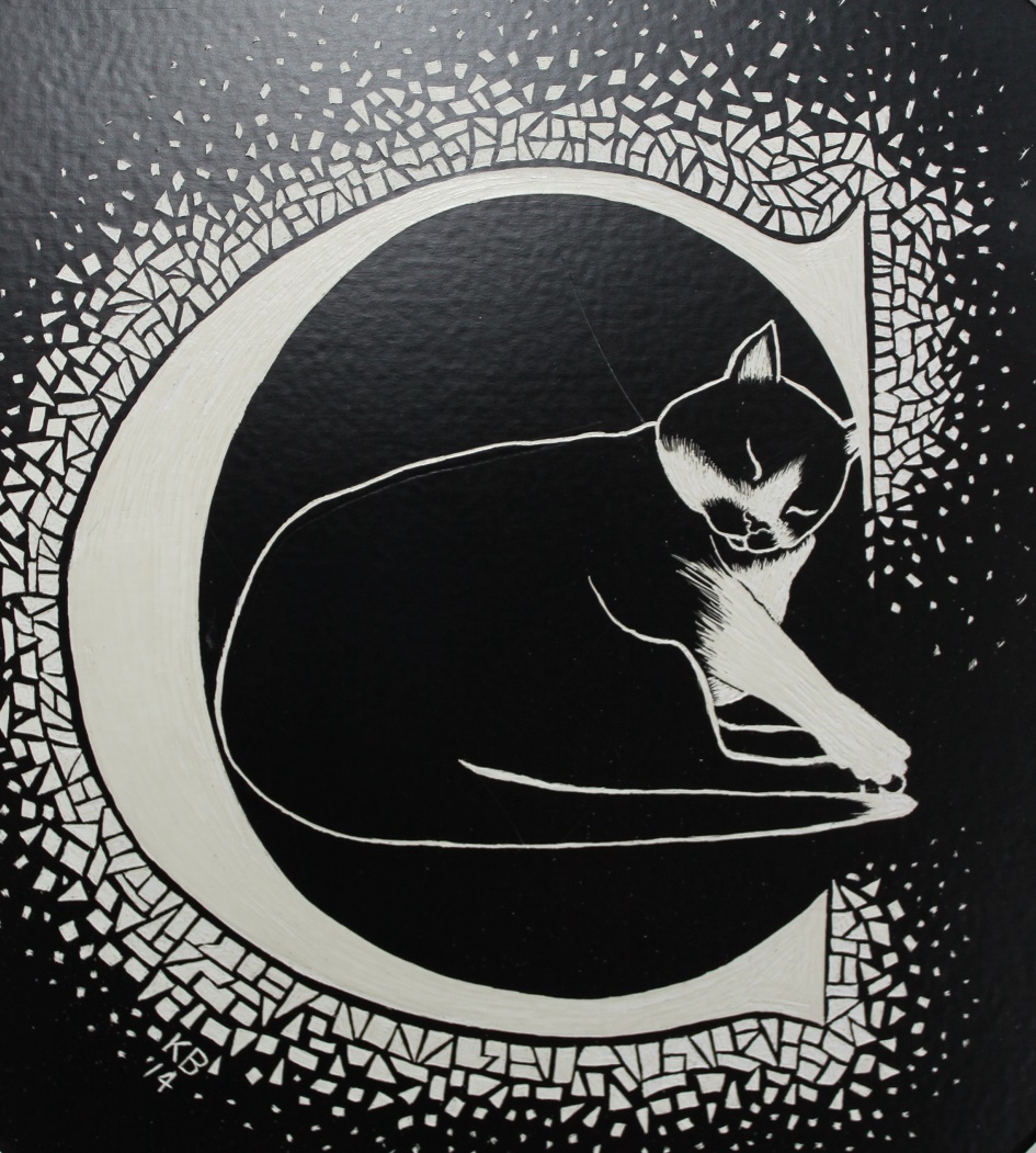 Ink Painting by Kay Brabham titled C for Cat