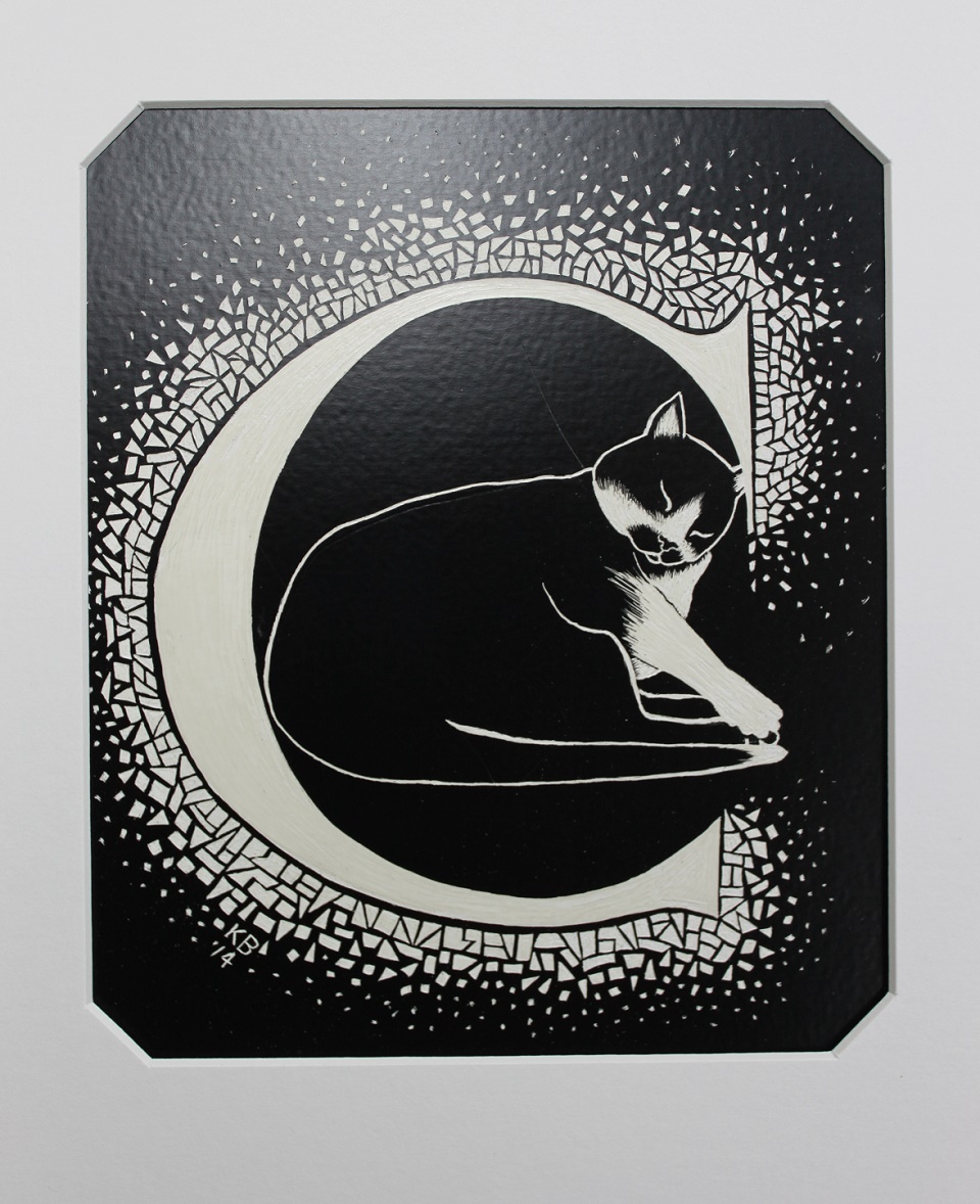 Ink Painting by Kay Brabham titled C for Cat