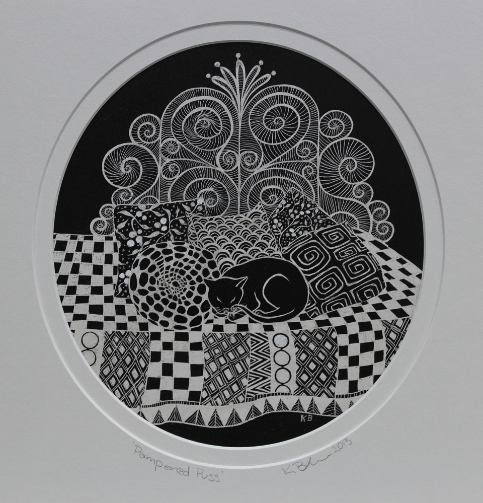 Ink Painting by Kay Brabham titled Pampered Puss