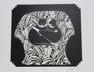 An Ink drawing by Kay Brabham in the Illustrative style  depicting Animals and Cats and titled Siblings