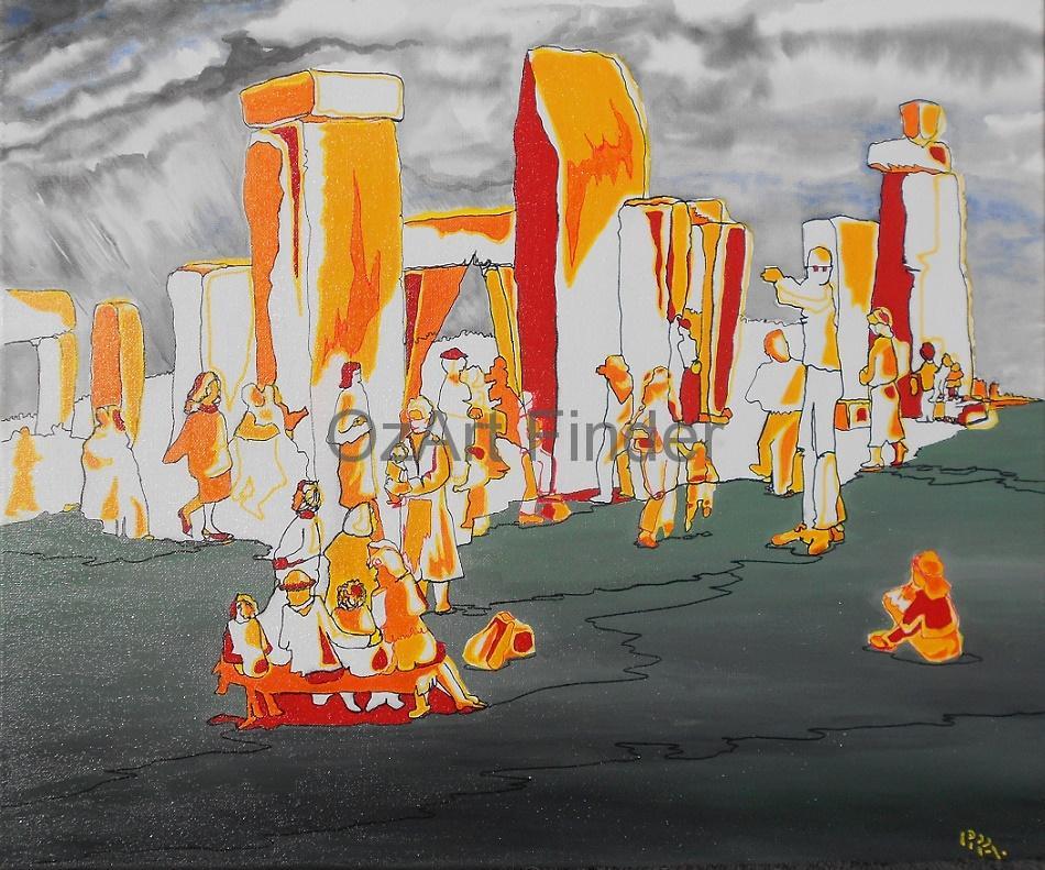 Mixed Media Painting by Pippa Newby titled Stonehenge Chaos U.K.