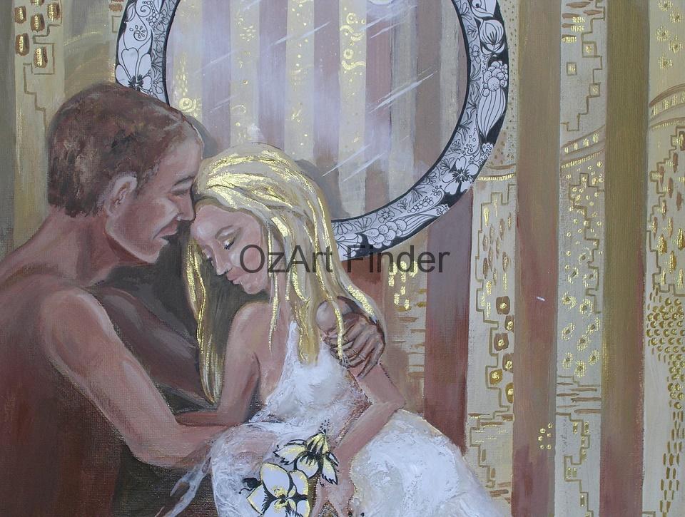 Mixed Media Painting by Pippa Newby titled Golden Dreams After Klimt