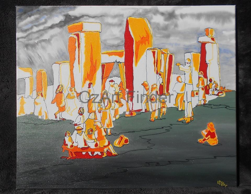 Mixed Media Painting by Pippa Newby titled Stonehenge Chaos U.K.