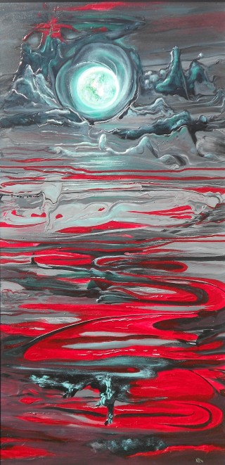 An Acrylic painting by Pippa Newby in the Semi-Abstract style  depicting Landscape Beach and Sunset and titled Turbulence 1