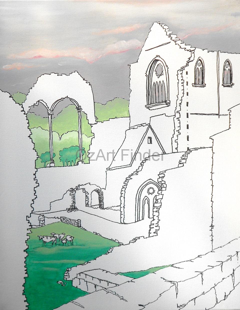 Mixed Media Painting by Pippa Newby titled Tintern Abbey UK