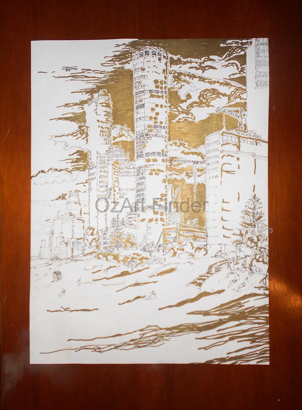 Ink Painting by Pippa Newby titled Glorious Goldcoast