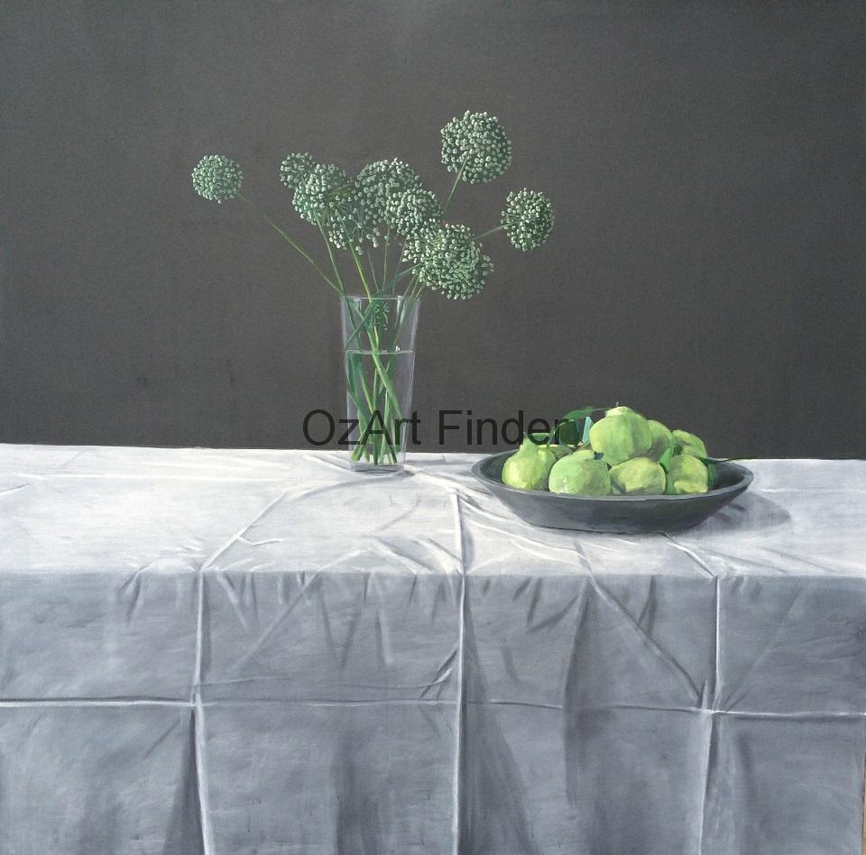Oil Painting by Rick Matear titled Onion Flowers and Quinces