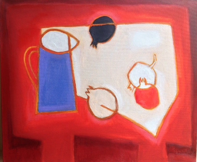 Oil Painting by Ron Reynolds titled Jug with Pomegranates
