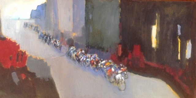 Oil Painting by Ron Reynolds titled Final Surge for Victory (Le Tour de France)