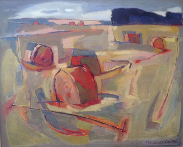 Oil Painting by Ron Reynolds titled Haybales Templestowe