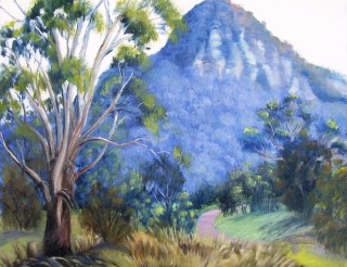 An Oil painting by Yvonne West in the Impressionist style  depicting Landscape Mountains Rural and Trees and titled Glen Davis
