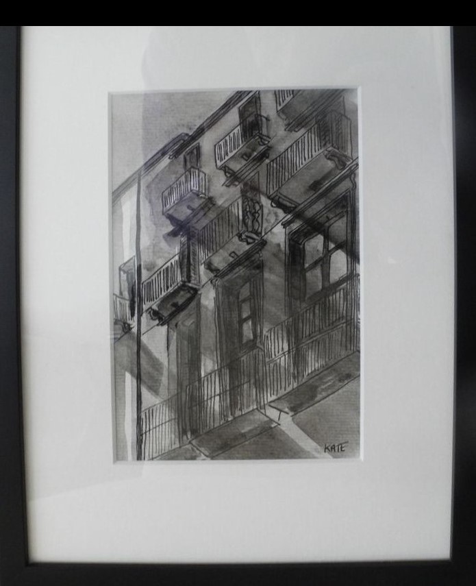 Watercolour Painting by Kate Dayman titled Balconies, Old Town
