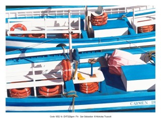 A Watercolour painting by Nicholas Truscott in the Realist style  Boats and titled San Sebastian Boats