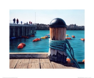 A Watercolour painting by Nicholas Truscott in the Realist style  Boats Sea and Water and titled Apollo Bay Bollard