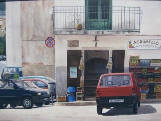 A Watercolour painting by Nicholas Truscott in the Realist style  Buildings and Streets and titled Agrumello, Italy