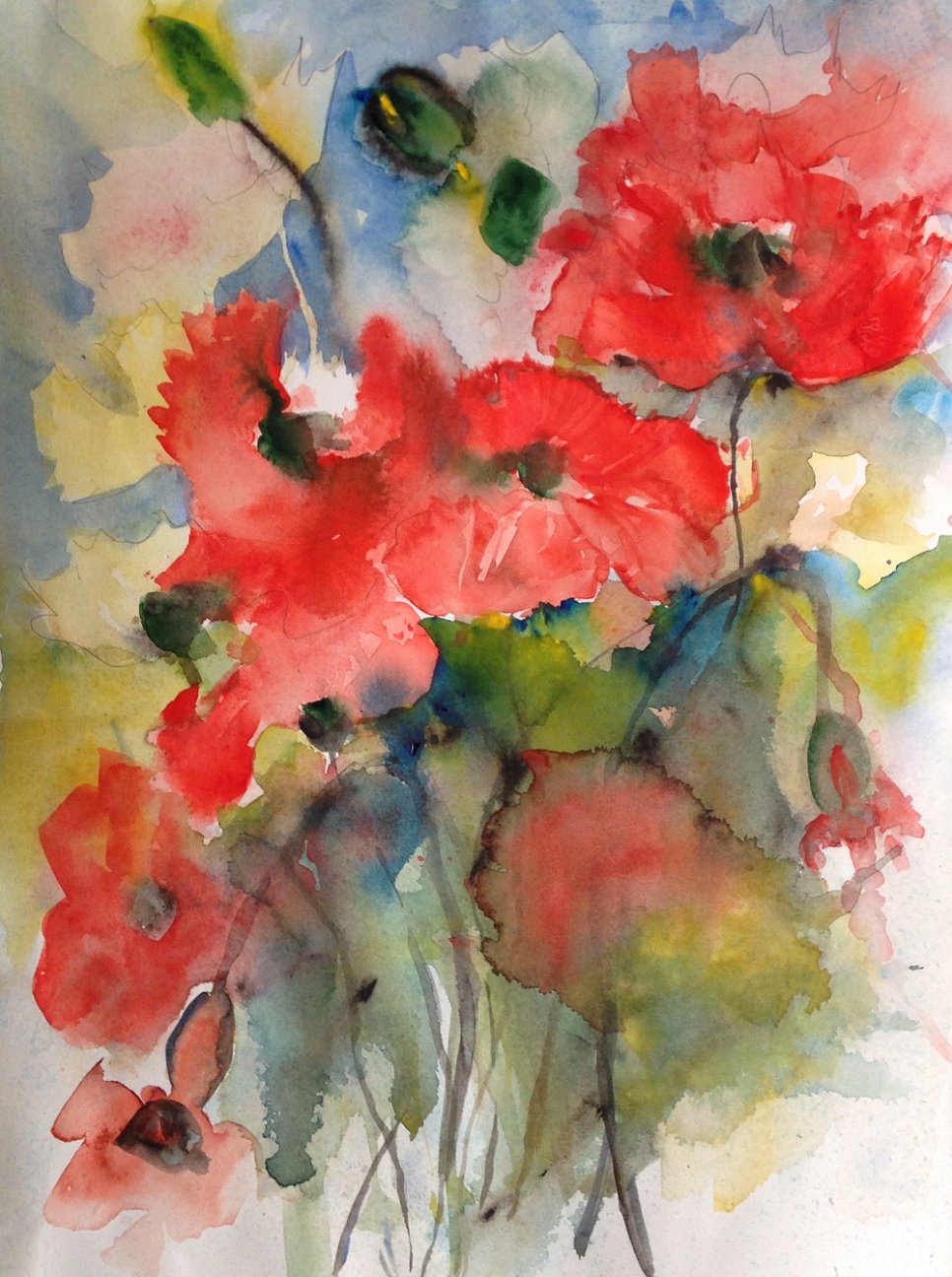 Watercolour Painting by Barbara McGuire titled Poppies