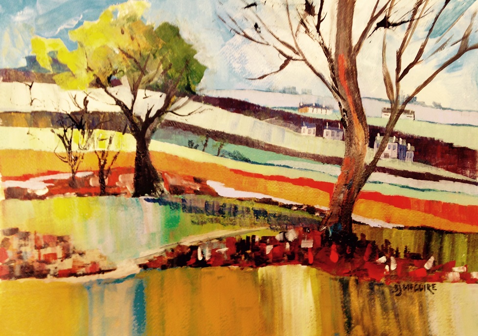 Acrylic Painting by Barbara McGuire titled The Stone Wall