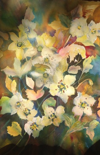 A Watercolour artwork by Barbara McGuire in the Realist style  depicting Flowers and titled Flowers