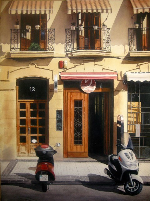 Watercolour Painting by Nicholas Truscott titled San Sebastian Scooters