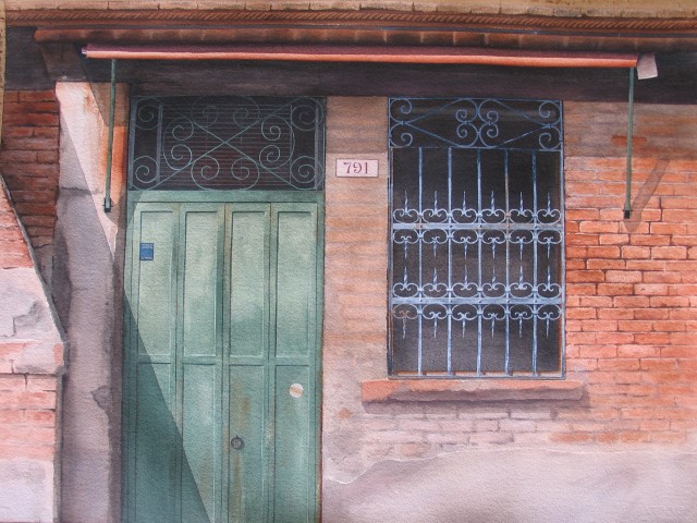 Watercolour Painting by Nicholas Truscott titled The Green Door, Venice