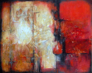 A  painting by Lorna Thrift Brooks in the Abstract style  with main colour being Red and titled Red Abstract