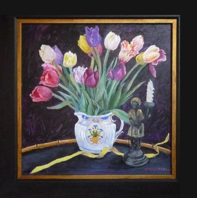 Oil Painting by Mary Larnach-Jones titled Tulips in Dora Carrington's Jug