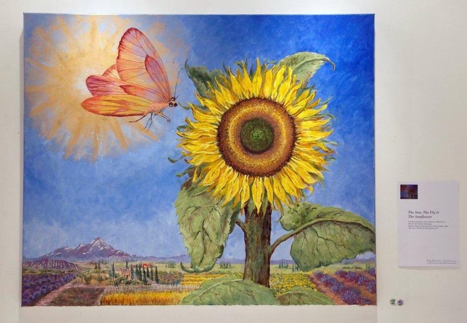 Oil Painting by Mary Larnach-Jones titled The Sun, the Fly and the Sunflower